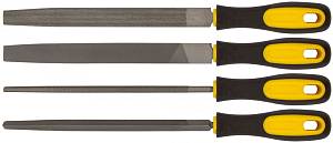 Напильники, прорезиненная ручка, набор 4 шт. (трехгранный, плоский, круглый, полукруглый ) 200 мм FIT