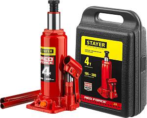 STAYER RED FORCE, в кейсе, 4 т, 195 - 380 мм, бутылочный гидравлический домкрат, Professional (43160-4-K)