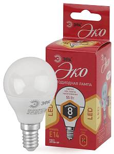 Лампочка светодиодная ЭРА RED LINE ECO LED P45-8W-827-E14 E14 / Е14 8Вт шар теплый белый свет