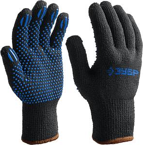 ЗУБР L-XL, трикотажные, покрытие ПВХ (точка), утеплённые перчатки (11462-XL)